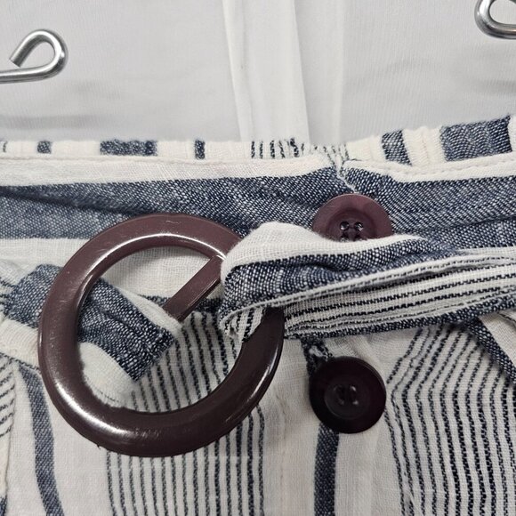 Mlle Gabrielle Blue Off White Striped Peasant Skirt Boho Beach Gauzy Belted L - Picture 4 of 10